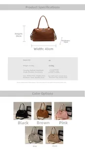 Detailed size chart and specifications for large PU leather tote bag with measurements