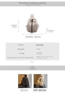 Détail des dimensions du sac en toile 20x27x13cm et de sa conception légère de 0,2kg