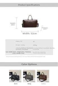 Tableau de dimensions et options de couleurs pour grand sac de voyage en cuir PU