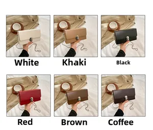 Crossbody box bag shown in six colors: white, khaki, black, red, brown, and coffee