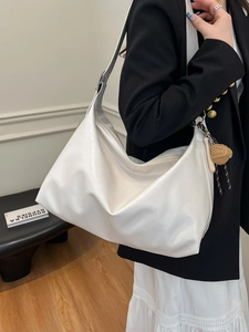 Minimalist large white crescent hobo shoulder bag for women with heart pendant decor