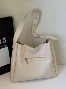 Minimalist beige retro large capacity tote bag with adjustable wide strap for daily use