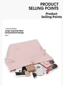 Internal view of spacious nylon tote bag showing large capacity for essentials