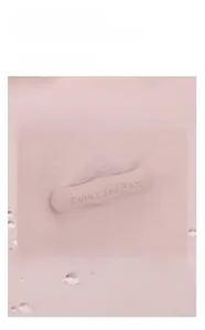 Close-up of pink waterproof nylon fabric with water droplets and brand logo detail