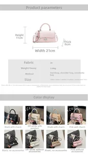 Tabella taglie e dettagli materiale per la mini borsa quadrata alla moda in pelle PU
