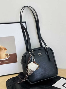Vintage PU Leather Shoulder Bag For Women Fashion Underarm Small Square Handbag With Ice Cream Charm Daily Travel Purses