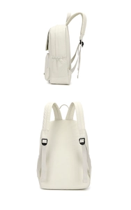 Détails du sac à dos en nylon crème avec poche latérale et bretelles réglables