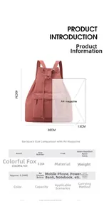 Water-resistant nylon backpack detail showing 40x30x13cm size and 0.24kg lightweight design