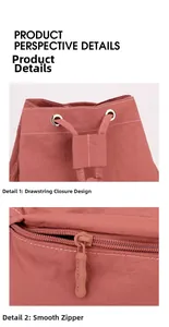 Detail view of the drawstring closure and smooth zipper on this waterproof nylon bag