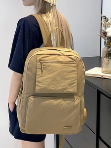 Sac à dos décontracté en nylon kaki pour femmes avec plusieurs poches pour l'école