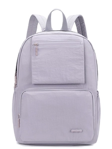Sac à dos minimaliste en nylon violet clair pour femme avec plusieurs poches zippées