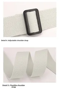 Détail de la bandoulière réglable blanc cassé avec une texture tissée en sergé de qualité
