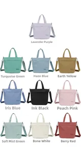 Matrix view of compact nylon crossbody bags in ten assorted vibrant colors with straps