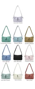 Collection of nylon ruched shoulder bags in ten vibrant colors for casual daily wear