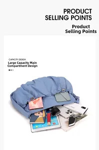 Large capacity nylon tote bag showing internal storage for tablets and essentials