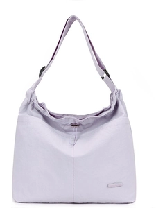 Sac bandoulière léger en nylon lavande avec cordon de serrage et large bandoulière