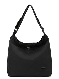 Sac bandoulière minimaliste noir en nylon avec cordon de serrage et sangle réglable
