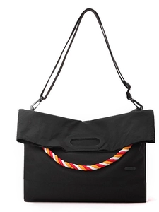 Sac fourre-tout noir en toile avec corde tressée colorée et bandoulière réglable