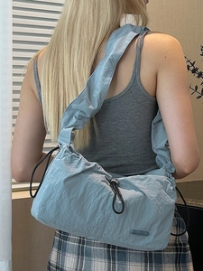 Women Pleated Nylon Cloud Shoulder Bag Waterproof Ruched Underarm Bag With Drawstring Casual Crossbody Bag For Daily Travel