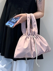 Women's Casual Water-Repellent Nylon Drawstring Handbag Lightweight Pleated Cloud Tote Bag For Daily Travel Campus Versatile