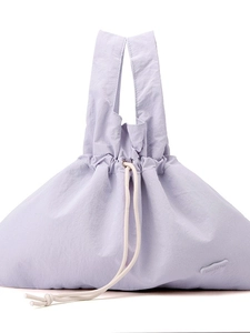 Lavender nylon drawstring handbag for women featuring a lightweight water-resistant design