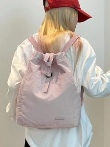 Mode Damen Kordelzug Rucksack Leicht Wasserdicht Nylon Tasche Große Kapazität Japanischer Stil Lässig Pendeln Reise Tagesrucksack
