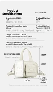 Size comparison of beige nylon multi-pocket handbag with 6.1-inch smartphone detail