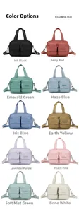 Detailed color grid of waterproof nylon multi-pocket handbags in ten various stylish shades