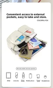 Detailed interior storage view showing multi-pocket capacity for iPad and essentials
