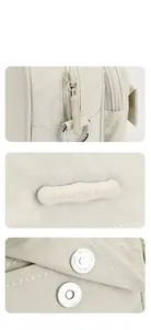 Detail of premium hardware including zipper pull and magnetic snap on the nylon work bag