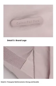Détails des coutures renforcées et du logo Colorful Fox sur sac à dos en nylon