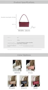 Detailed infographic showing adjustable strap lengths and dimensions for the PU leather bag
