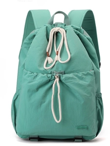 Minimalist mint green large nylon drawstring backpack with waterproof material for travel