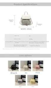Detailed dimension chart for mini PU leather backpack with pearls and mesh layer