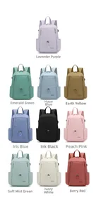 Multiple color options for nylon backpacks featuring a triple zipper and drawstring design