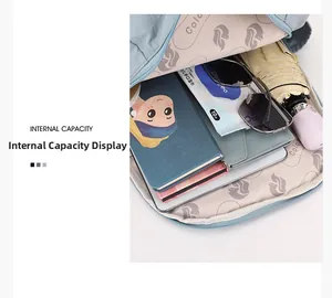 Detailed interior of nylon backpack showing storage capacity for tablets and notebooks