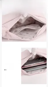 Macro view of nylon messenger bag interior with multi-compartments and branded lining