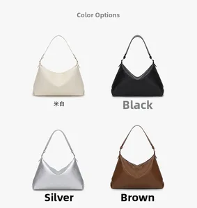 Detailed color display of hobo bags in beige, black, silver, and brown faux leather