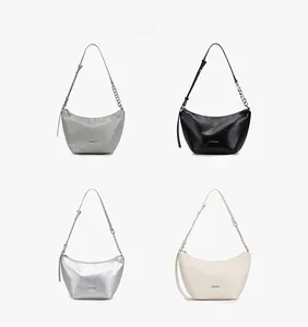 Detailed comparison of hobo bag color options in grey, black, silver and white leather