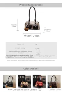 Detailed size chart for retro PU bowling bag with exact dimensions and weight specs