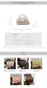 Detailed size specifications and color variations for the minimalist PU crossbody handbag