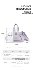 Detailed view of lavender nylon mini bucket bag dimensions and capacity comparison
