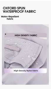 Close-up of water-resistant lavender high-density nylon fabric with clear droplets