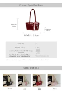 Dimensions détaillées du grand sac cabas en cuir PU avec ruban et nœud décoratif