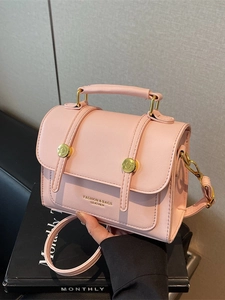 Women Vintage PU Leather Crossbody Bag Korean Fashion Top Handle Small Square Purse With Gold Buckle Daily Shoulder Bag