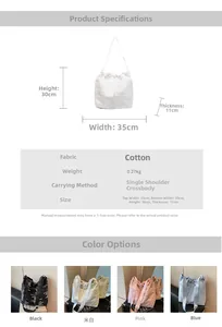 Canvas bucket bag dimensions and features: 35x30x11cm size, lightweight fabric details