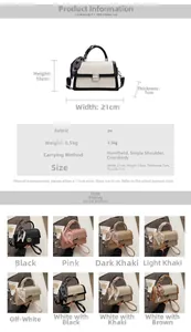 Spécifications de taille et options de couleurs pour le sac à bandoulière en cuir PU tendance