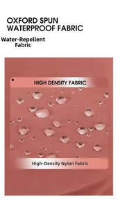 Close-up of water-resistant high-density nylon fabric with droplets on red-brown bag