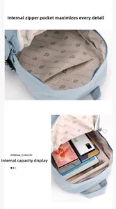 Detailed internal capacity view showing zipper pockets and nylon lining of the backpack