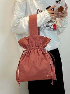 Women Water Repellent Nylon Drawstring Bucket Bag Large Capacity Portable Handbag For Daily Travel Casual Minimalist Solid Color Storage Bag